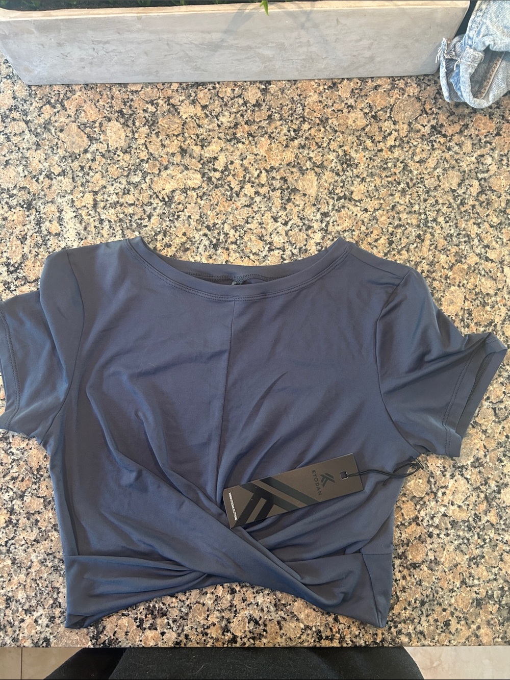 Kyodan Slate Blue Twist-Front Short Sleeve Tee